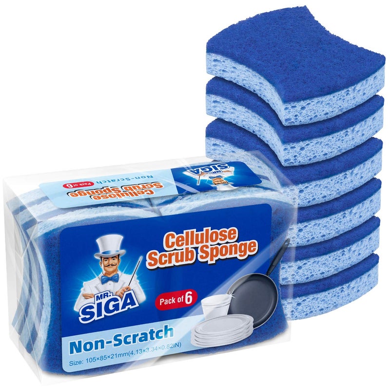 Mr Siga MR.SIGA Non-Scratch Cellulose Scrub Sponge, Dual-Sided Dishwashing Sponge for Kitchen, 12 Pack - Image 1