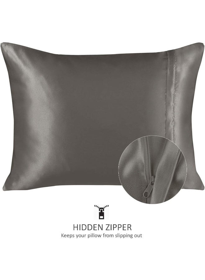 ShopBedding Luxury Satin Pillowcase for Hair – Standard Satin Pillowcase with Zipper, Silver (2 per Pack) – Blissford - Image 2