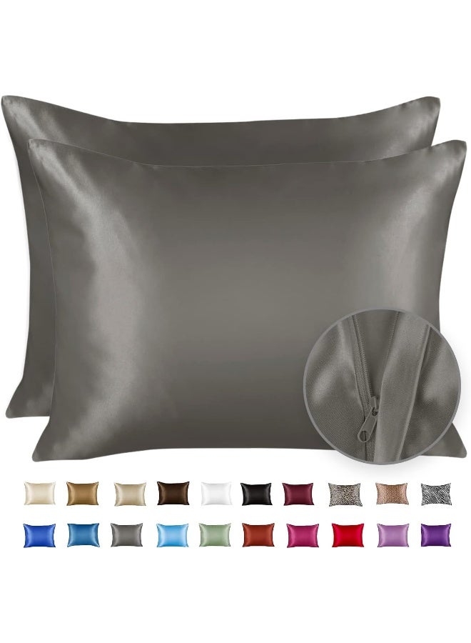 ShopBedding Luxury Satin Pillowcase for Hair – Standard Satin Pillowcase with Zipper, Silver (2 per Pack) – Blissford - Image 1