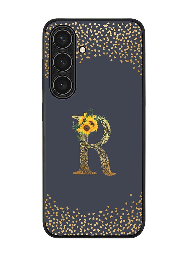 Stylizedd Rugged Black edge case for Samsung Galaxy S24 FE, Slim fit Case Flexible Cover - Custom Monogram Initial Letter Floral Pattern Alphabet - R (Grey ) - Image 1