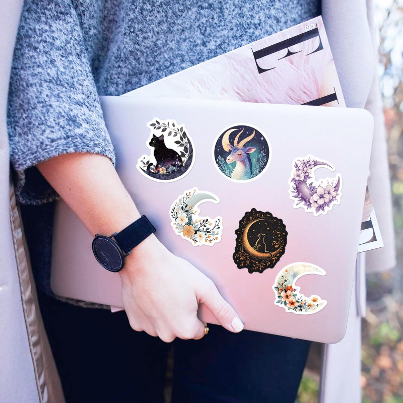 PIGBIT 50PCS Fantasy Celestial Moon Flower Stickers â€“ Aesthetic Vinyl Waterproof Boho Lunar Decals for Scrapbooking, Journaling, Planners, Laptops - Image 5
