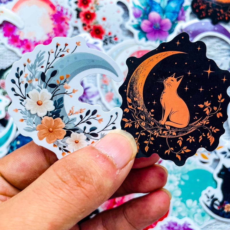 PIGBIT 50PCS Fantasy Celestial Moon Flower Stickers â€“ Aesthetic Vinyl Waterproof Boho Lunar Decals for Scrapbooking, Journaling, Planners, Laptops - Image 2