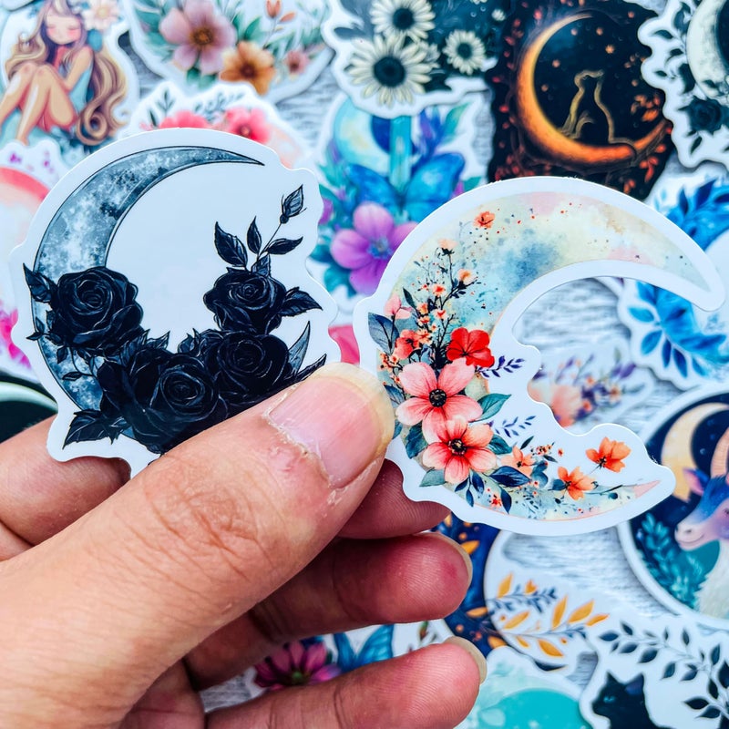 PIGBIT 50PCS Fantasy Celestial Moon Flower Stickers â€“ Aesthetic Vinyl Waterproof Boho Lunar Decals for Scrapbooking, Journaling, Planners, Laptops - Image 3