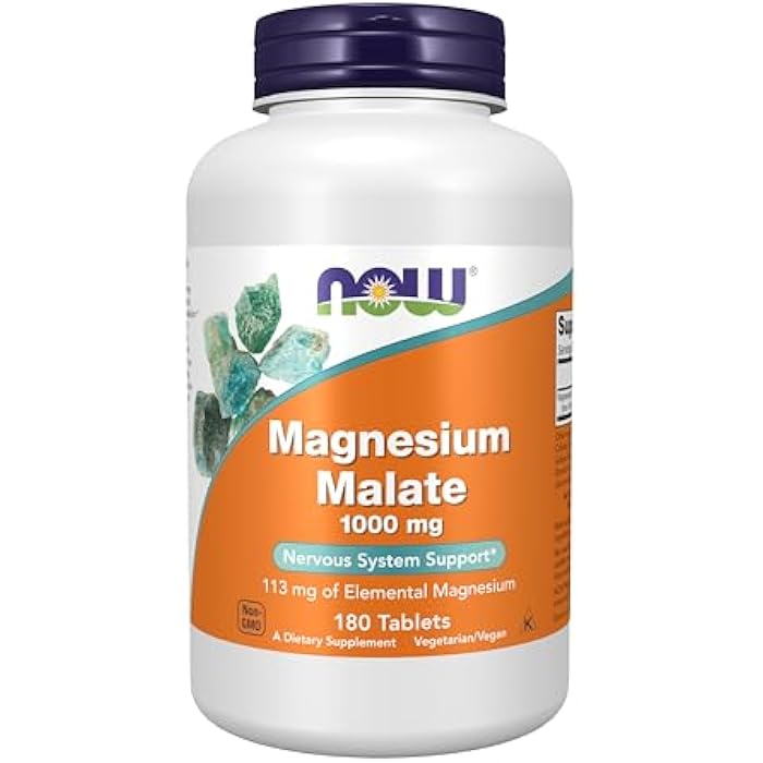 now Supplements, Magnesium Malate 1000 mg, Energy Production*, Nervous System Support*, 180 Tablets - Image 1