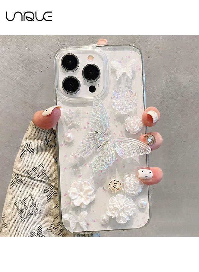 Unique For iPhone 16 Pro Case - 3D Butterfly Rose Flower Shiny Girl Phone Case - Clear Phone Case - TPU Drop Protection - Image 1