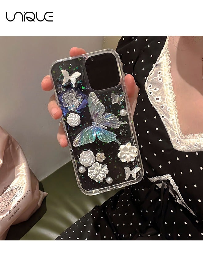 Unique For iPhone 16 Pro Case - 3D Butterfly Rose Flower Shiny Girl Phone Case - Clear Phone Case - TPU Drop Protection - Image 4