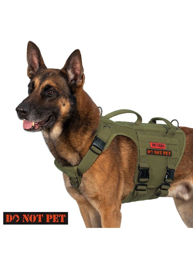 OneTigris Tactical Large Dog Harness, Full Metal Buckled No Pull Dog Harness Vest with Hook & Loop Panels, Military Adjustable Easy to Put On Dog Vest for Walking Hiking Training Green - Image 1