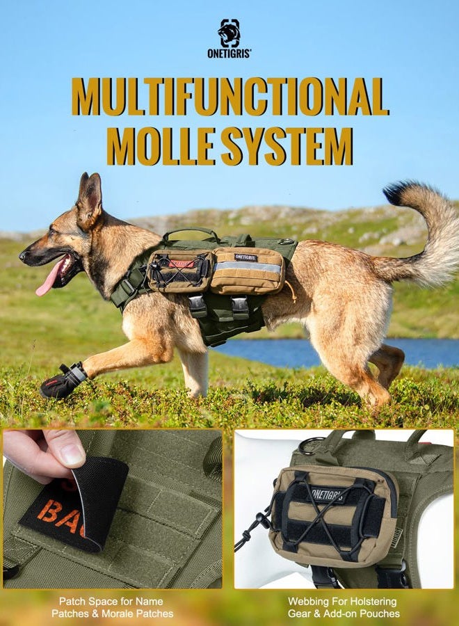 OneTigris Tactical Large Dog Harness, Full Metal Buckled No Pull Dog Harness Vest with Hook & Loop Panels, Military Adjustable Easy to Put On Dog Vest for Walking Hiking Training Green - Image 5