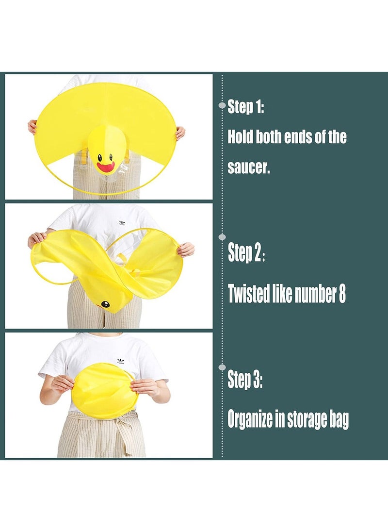Raincoat Cartoon Kids Umbrella, Flying Saucer Umbrella, Portable Reusable Raincoats Hand Free Umbrella Hat, Children Comic Cute Yellow Duck Hat, Suitable Height 120-150cm  - Image 5