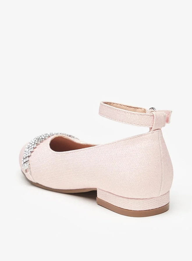 جونيورز Girls Embellished Ankle Strap Ballerina Shoes With Hook And Loop Closure