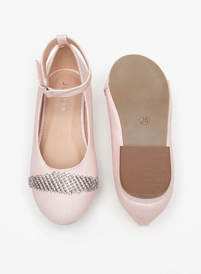 جونيورز Girls Embellished Ankle Strap Ballerina Shoes With Hook And Loop Closure