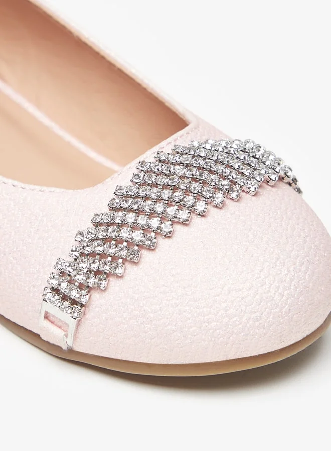 جونيورز Girls Embellished Ankle Strap Ballerina Shoes With Hook And Loop Closure