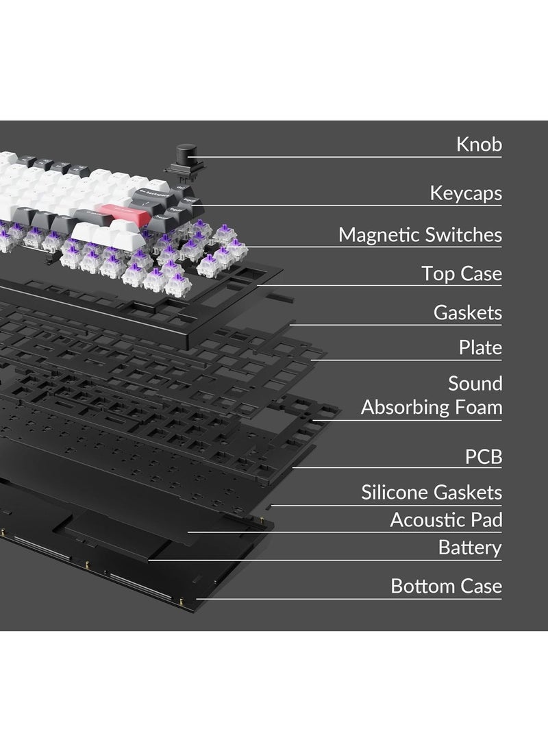 Keychron Q1 HE QMK Wireless Custom Mechanical Keyboard with Knob, 2.4 GHz/Bluetooth/Wired 75% Layout Hot-Swappable Programmable RGB Backlit Gateron Magnetic Switches