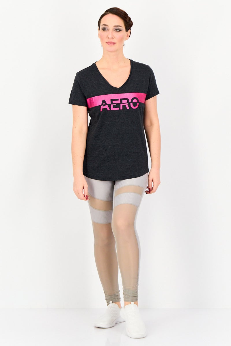 Aeropostale تي شيرت تدريب قصير الأكمام للنساء، أسود مائل للرمادي - Image 4