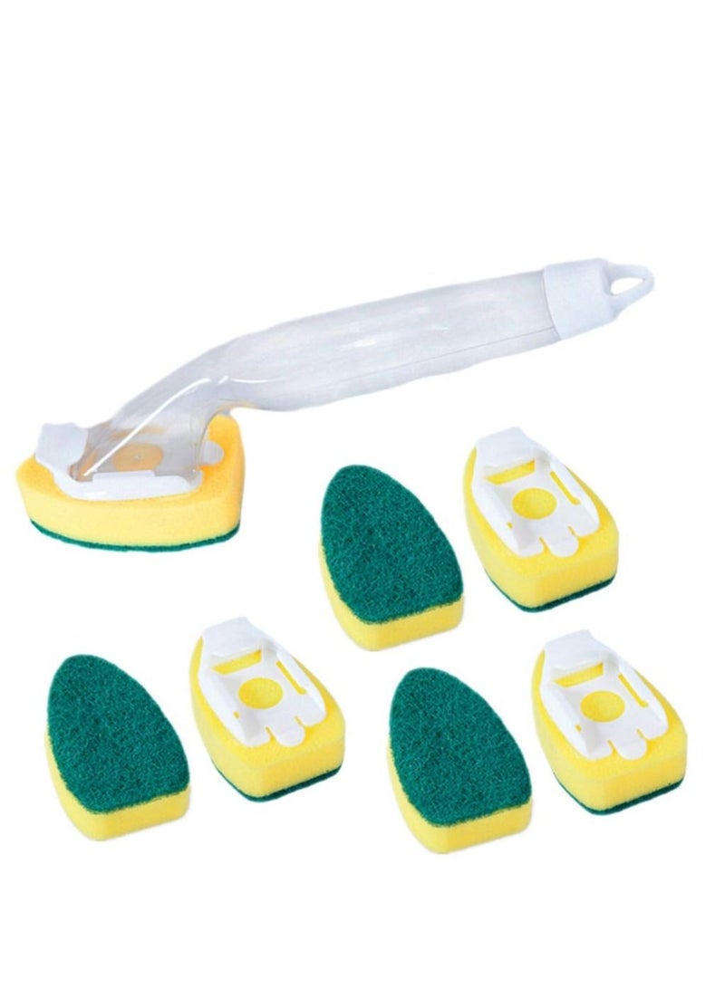 KASTWAVE 1pc Dish Wand and 7pc Refill Sponge Heads Replacement Cleaning Brush Sponge Brush for Kitchen Sink Cleaning 1 Dish Wand and 7 Refill Replacement Heads - Image 1