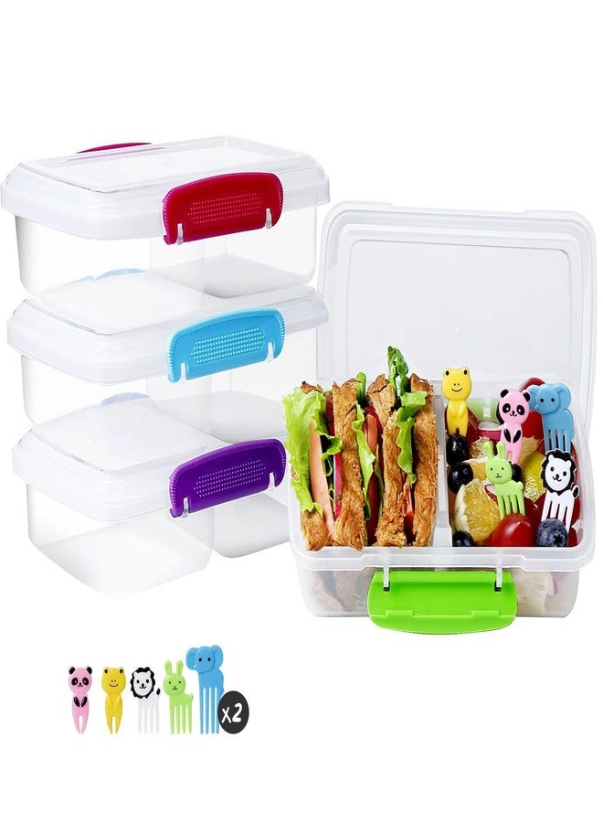 Greentainer 4 Pack Plastic Snack Containers with Lids, 2 Compartment Food Container for Kids Snack Box, Travel Bento Lunch Containers with forks for Fruits/Candies, Divided Food Storage Containers for School - Image 1