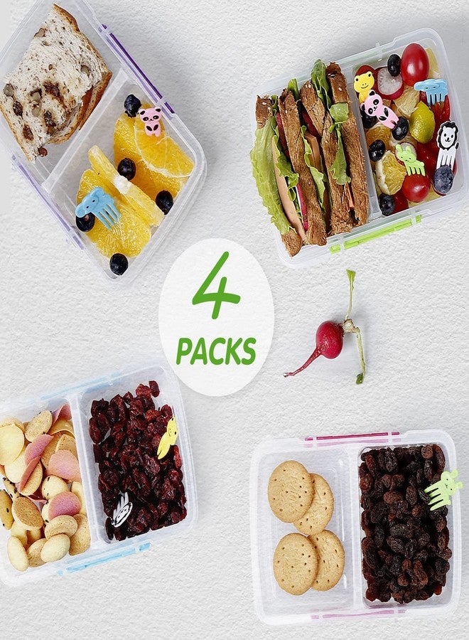Greentainer 4 Pack Plastic Snack Containers with Lids, 2 Compartment Food Container for Kids Snack Box, Travel Bento Lunch Containers with forks for Fruits/Candies, Divided Food Storage Containers for School - Image 4