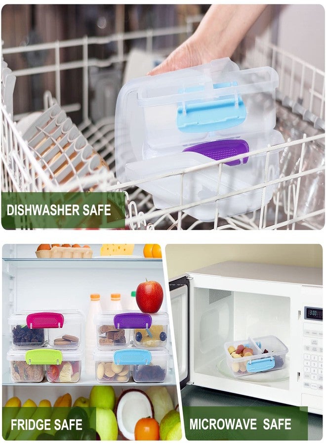 Greentainer 4 Pack Plastic Snack Containers with Lids, 2 Compartment Food Container for Kids Snack Box, Travel Bento Lunch Containers with forks for Fruits/Candies, Divided Food Storage Containers for School - Image 5