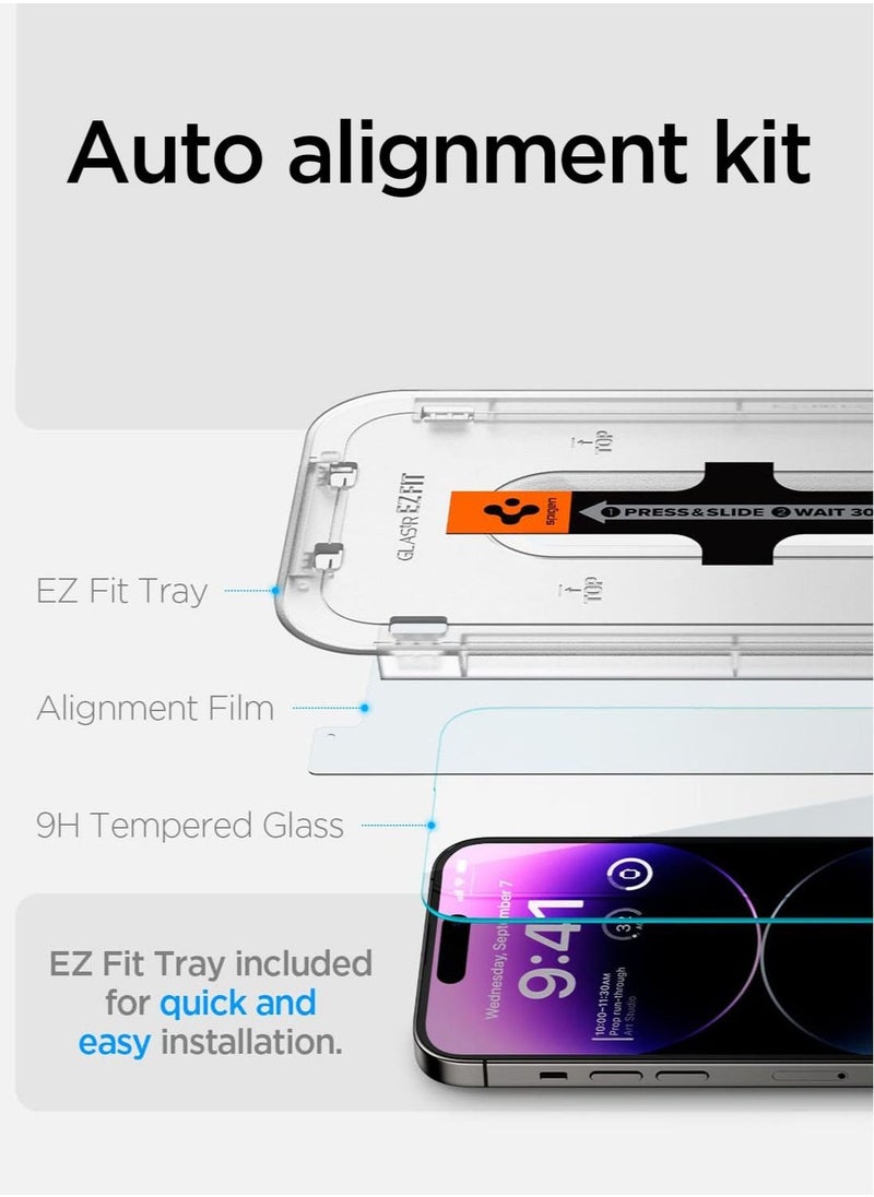 Spigen - واقي شاشة Glastr Ez Fit من الزجاج المقوى لهاتف iPhone 14 Pro Max - مناسب للحافظة مع حماية المستشعر [عبوتان] - Image 1