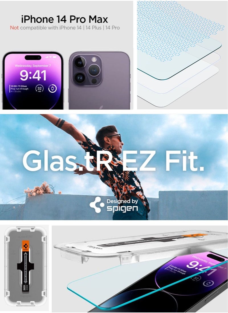 Spigen - واقي شاشة Glastr Ez Fit من الزجاج المقوى لهاتف iPhone 14 Pro Max - مناسب للحافظة مع حماية المستشعر [عبوتان] - Image 1