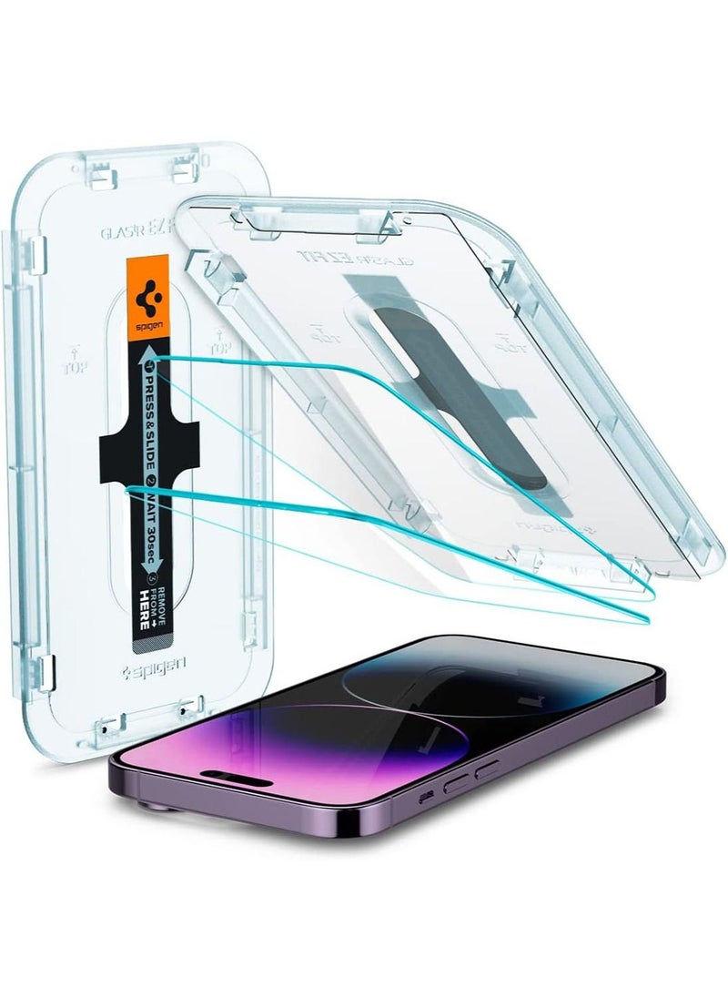 Spigen - واقي شاشة Glastr Ez Fit من الزجاج المقوى لهاتف iPhone 14 Pro Max - مناسب للحافظة مع حماية المستشعر [عبوتان] - Image 1