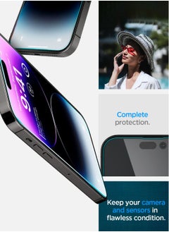 Spigen واقي شاشة Glastr Ez Fit من الزجاج المقوى لهاتف iPhone 14 Pro Max - مناسب للحافظة مع حماية المستشعر [عبوتان]  - Image 5