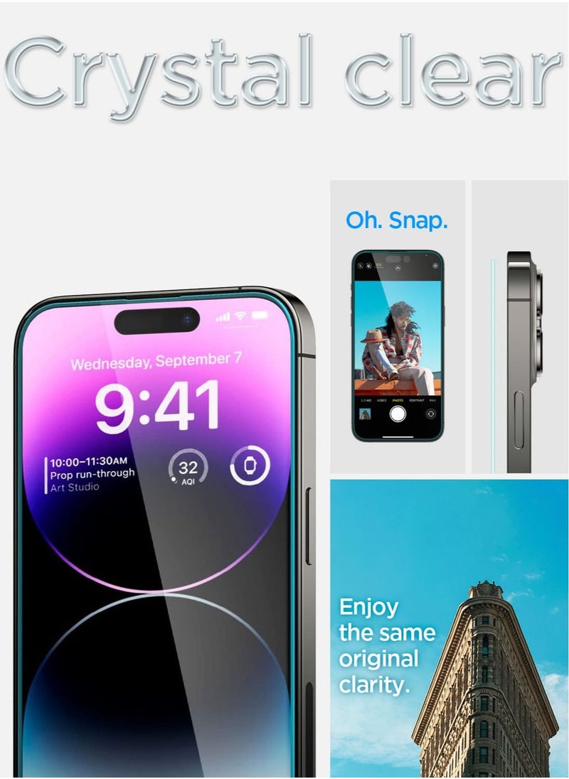 Spigen - واقي شاشة Glastr Ez Fit من الزجاج المقوى لهاتف iPhone 14 Pro Max - مناسب للحافظة مع حماية المستشعر [عبوتان] - Image 1