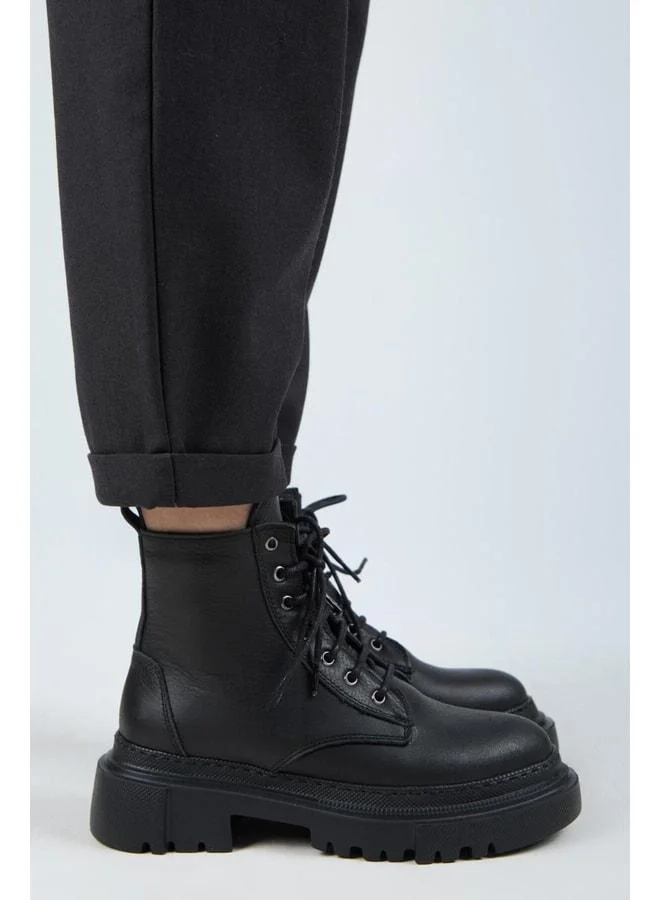 Manijero  (Dilzar) Women's Real Leather Lace‑Up Inside Zipper Black Boot. for Women | Best Price UAE