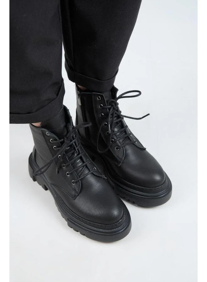 Manijero  (Dilzar) Women's Real Leather Lace‑Up Inside Zipper Black Boot. for Women | Best Price UAE
