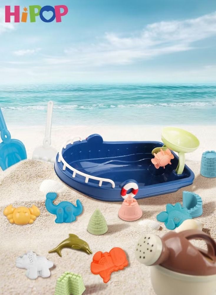 Dream Zone Beach Sand Toy,With Mesh Bag,Dinosaur Model Toys,Large Beach Boat,Castle Model Toys,Shovels, Rakes,Outdoor Sand Toys Tool Kit For Kids,Toddlers,Boys And Girls (15 PCS) - Image 1