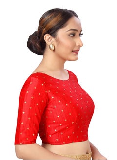 Studio Shringaar Studio Shringaar Women Silky Brocade Readymade Elbow Length Sleeves Saree Blouse(Red, 46)  - Image 3