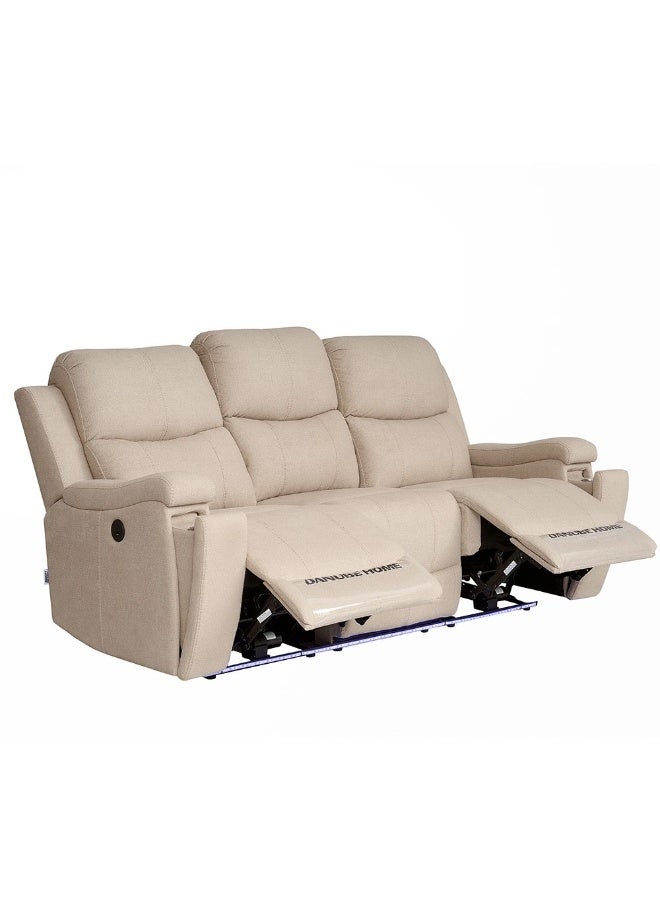 DANUBE HOME Paladin 3-Seater Fabric Recliner Sofa with LED Lights & Cup Holders - Beige - Comfortable Reclining Furniture for Living Room - Image 3