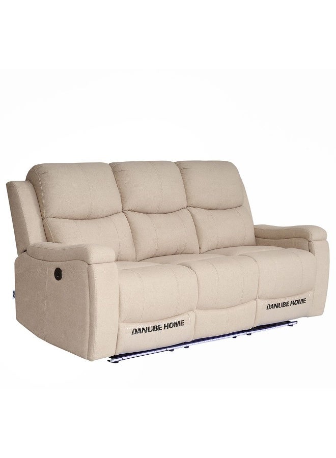 DANUBE HOME Paladin 3-Seater Fabric Recliner Sofa with LED Lights & Cup Holders - Beige - Comfortable Reclining Furniture for Living Room - Image 2
