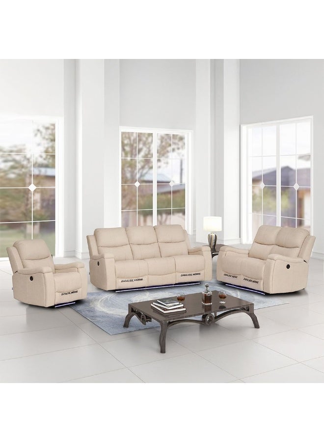 DANUBE HOME Paladin 3-Seater Fabric Recliner Sofa with LED Lights & Cup Holders - Beige - Comfortable Reclining Furniture for Living Room - Image 5
