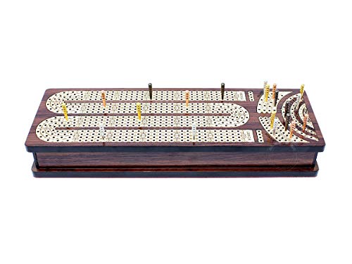 House of Cribbage - Continuous Cribbage Board/Box Inlaid in Rosewood/Maple : 4 Track - Side Drawers with Score Marking Fields for Skunks, Corners and Won Games - Image 4