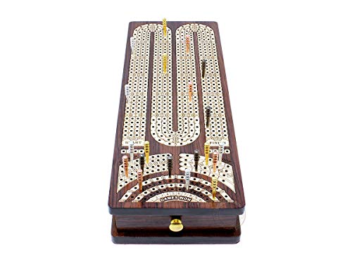 House of Cribbage - Continuous Cribbage Board/Box Inlaid in Rosewood/Maple : 4 Track - Side Drawers with Score Marking Fields for Skunks, Corners and Won Games - Image 5