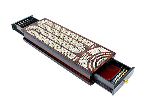 House of Cribbage - Continuous Cribbage Board/Box Inlaid in Rosewood/Maple : 4 Track - Side Drawers with Score Marking Fields for Skunks, Corners and Won Games - Image 3