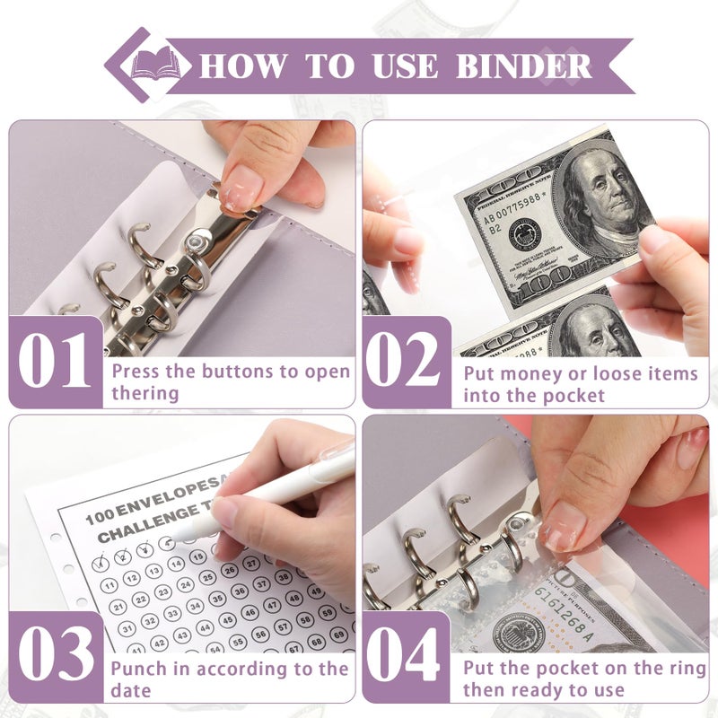 NICOOTH 100 Envelopes Money Saving Binder A5 Savings Challenge Book Easy and Fun Way to Save $5050 - Image 3