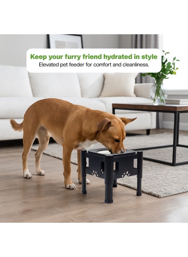 أن ان سي بيتس حامل وعاء مرتفع للكلاب لجميع السلالات ذات الأحجام المختلفة، حامل وعاء ماء للكلاب بارتفاع قابل للتعديل مع قرص عائم، وعاء من الفولاذ المقاوم للصدأ، وقاعدة مضادة للانزلاق، 24 سم (أسود) - Image 5