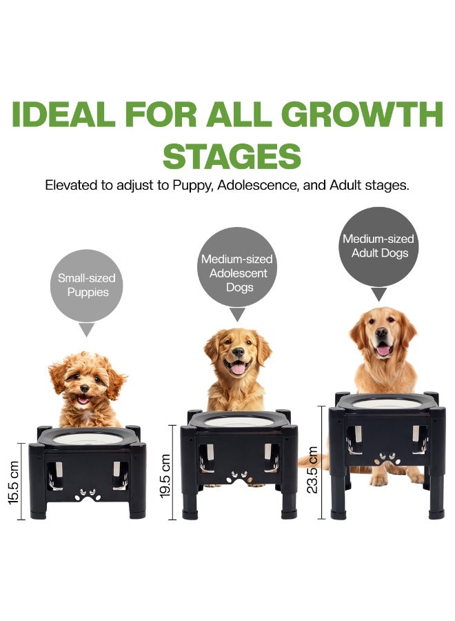 أن ان سي بيتس حامل وعاء مرتفع للكلاب لجميع السلالات ذات الأحجام المختلفة، حامل وعاء ماء للكلاب بارتفاع قابل للتعديل مع قرص عائم، وعاء من الفولاذ المقاوم للصدأ، وقاعدة مضادة للانزلاق، 24 سم (أسود) - Image 2