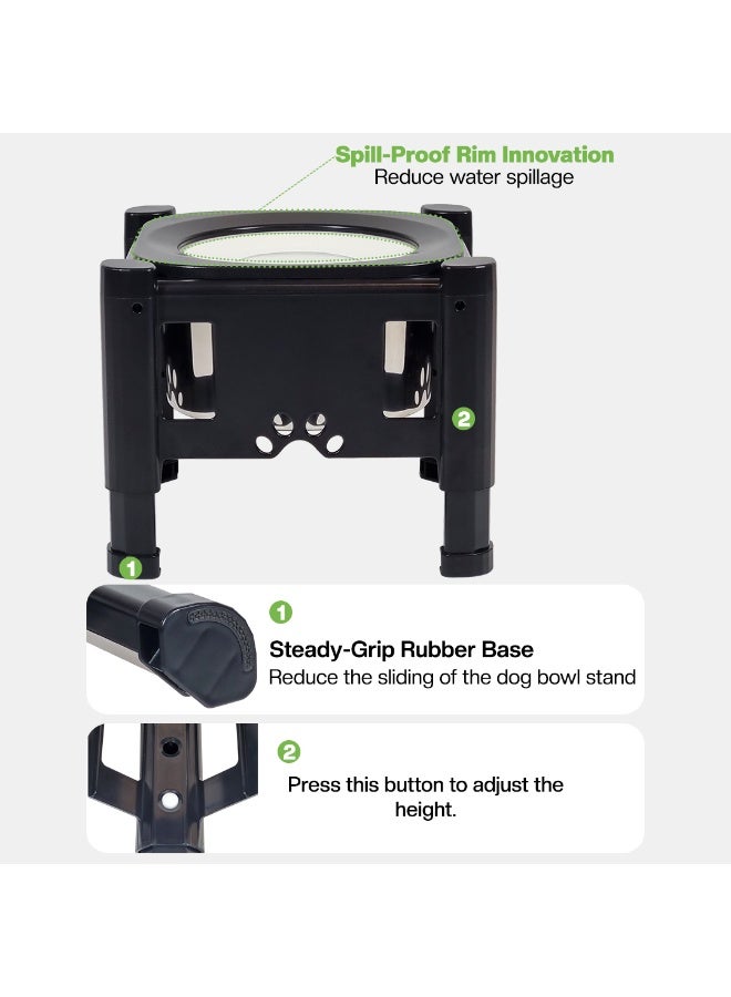 أن ان سي بيتس حامل وعاء مرتفع للكلاب لجميع السلالات ذات الأحجام المختلفة، حامل وعاء ماء للكلاب بارتفاع قابل للتعديل مع قرص عائم، وعاء من الفولاذ المقاوم للصدأ، وقاعدة مضادة للانزلاق، 24 سم (أسود) - Image 3