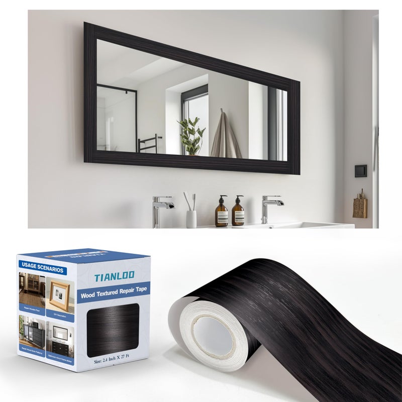TIANLDD 27 FT Wood Grain Wallpaper Border, Removable Waterproof Mirror Border Peel and Stick,Bathroom Mirror Frame Border.(Dark Brown Oak) - Image 1