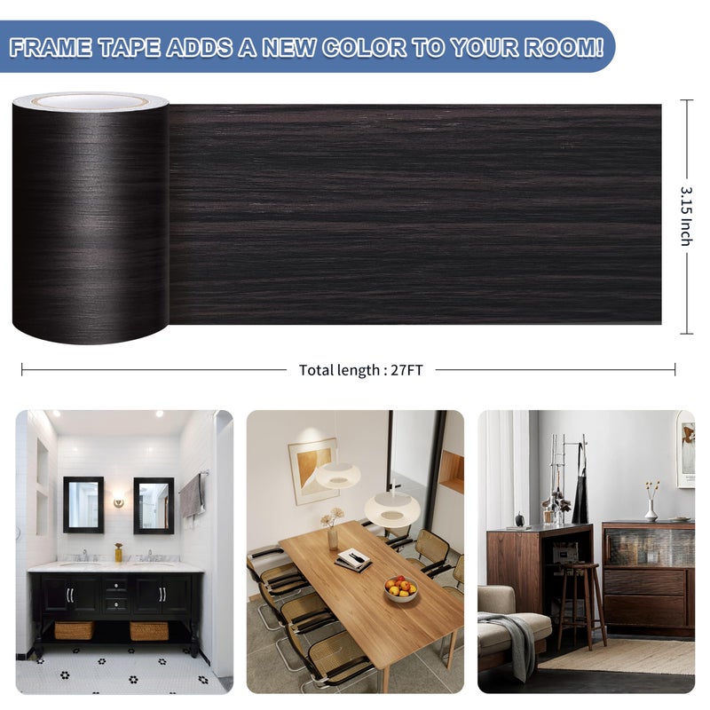 TIANLDD 27 FT Wood Grain Wallpaper Border, Removable Waterproof Mirror Border Peel and Stick,Bathroom Mirror Frame Border.(Dark Brown Oak) - Image 3