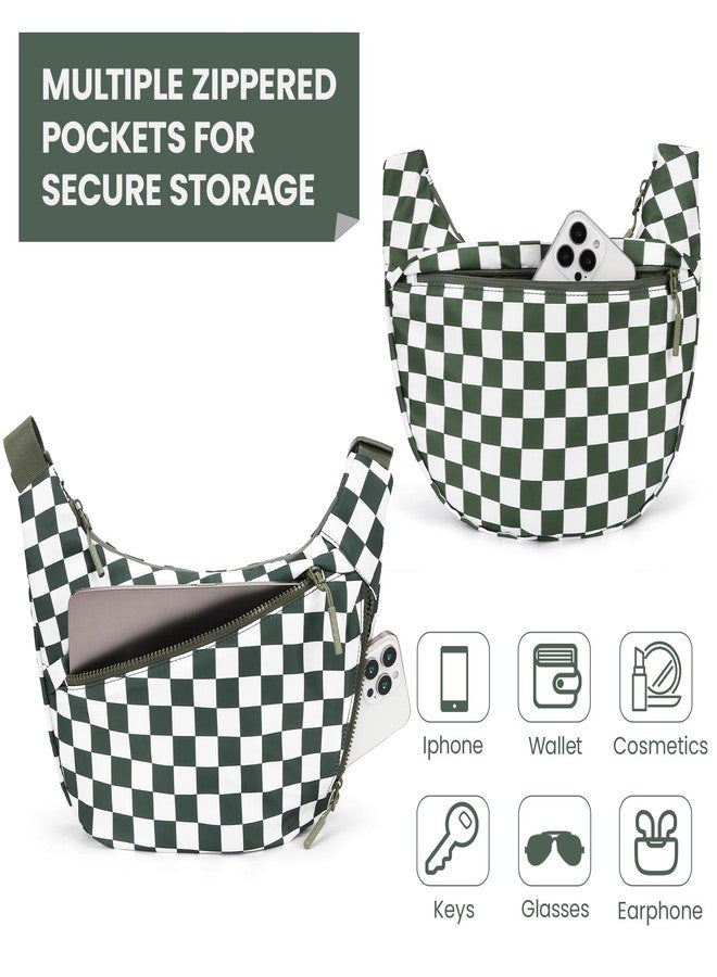 Lushandy Nylon Crossbody Bags for Women, Checkered Crescent Bag Luna Bag Large Hobo Crossbody Purse Checkered Bum Bags, Checkered-green - Image 5