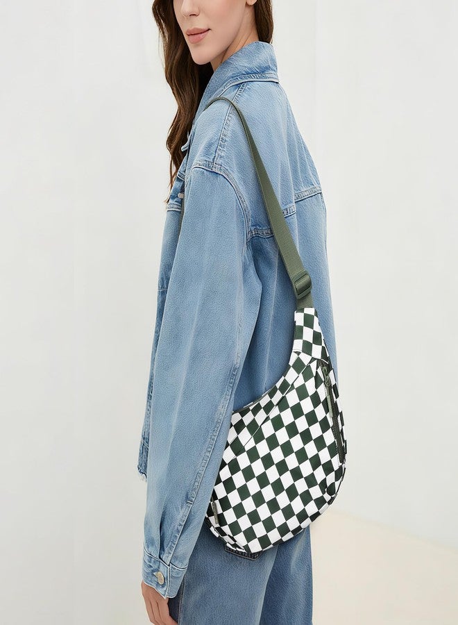 Lushandy Nylon Crossbody Bags for Women, Checkered Crescent Bag Luna Bag Large Hobo Crossbody Purse Checkered Bum Bags, Checkered-green - Image 3