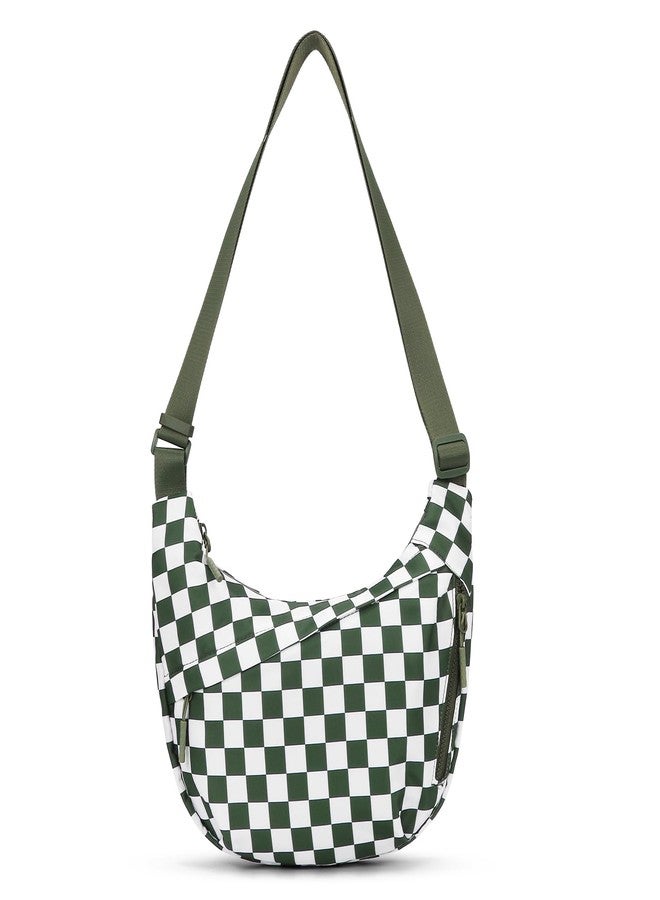 Lushandy Nylon Crossbody Bags for Women, Checkered Crescent Bag Luna Bag Large Hobo Crossbody Purse Checkered Bum Bags, Checkered-green - Image 1