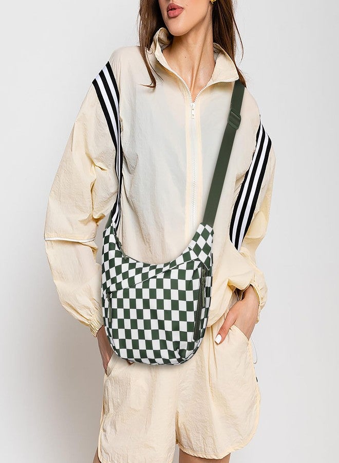 Lushandy Nylon Crossbody Bags for Women, Checkered Crescent Bag Luna Bag Large Hobo Crossbody Purse Checkered Bum Bags, Checkered-green - Image 2