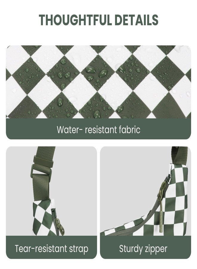 Lushandy Nylon Crossbody Bags for Women, Checkered Crescent Bag Luna Bag Large Hobo Crossbody Purse Checkered Bum Bags, Checkered-green - Image 4