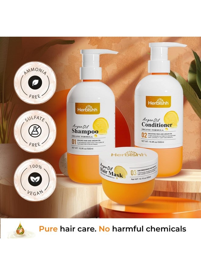 Herbishh Moroccan Argan Oil Shampoo and Conditioner Set with Hair Mask, Moisturizing & Deep Cleansing Kit For Dry, Damaged, Frizzy Hair, Color Safe & UV Protection 16.9fl.oz + 16.9fl.oz + 10.1 fl.oz - Image 3