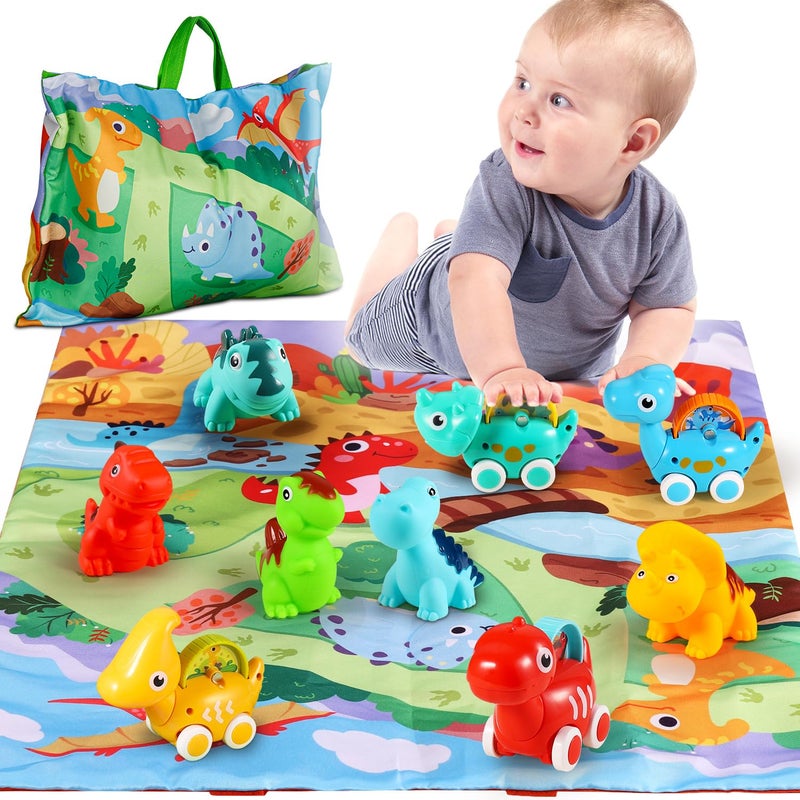 ALASOU 9 PCS Dinosaur Fantastic Creatures Toys with Playmat/Storage Bag|Baby Car Toys for 1 Year Old Boy|1st Birthday Gifts for Toddler Age 1-2|1 Year Old Boy Birthday Gift for Infant 12 18 Months - Image 1